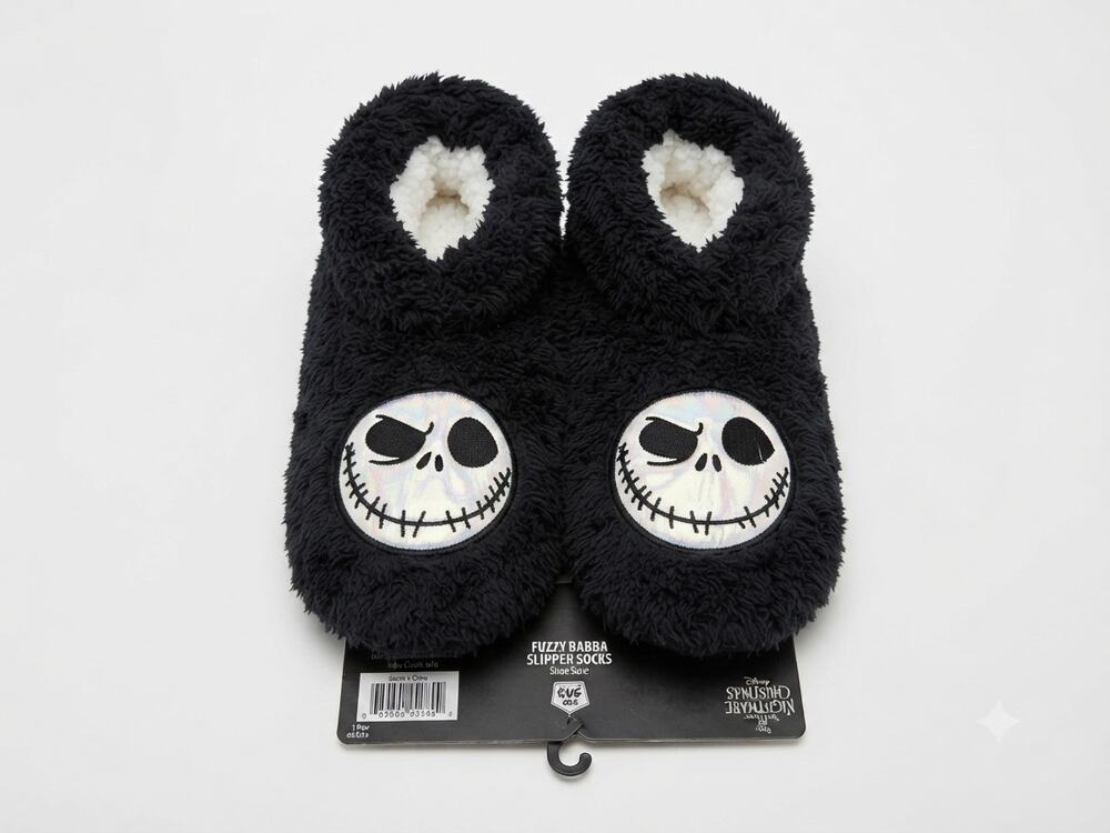 NEW Nightmare Before Christmas S/M Jack Skellington Fuzzy Slipper Socks Goth Emo